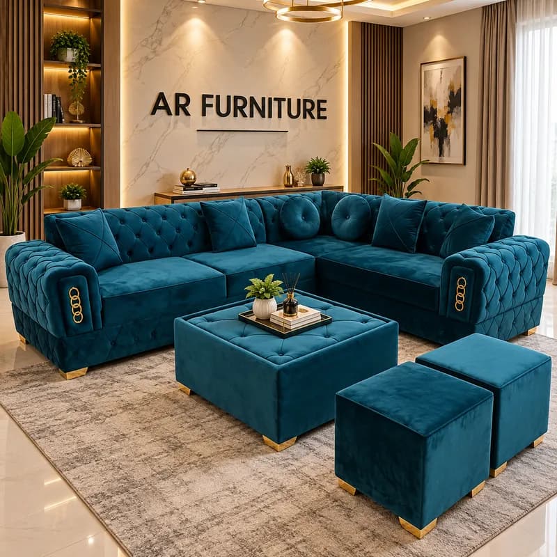 Deep Teal Tufted Luxury Sofa Set
