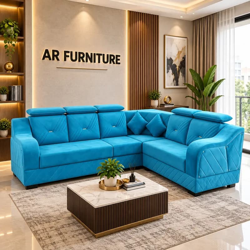 Bright Turquoise Quilted L-Shape Sofa