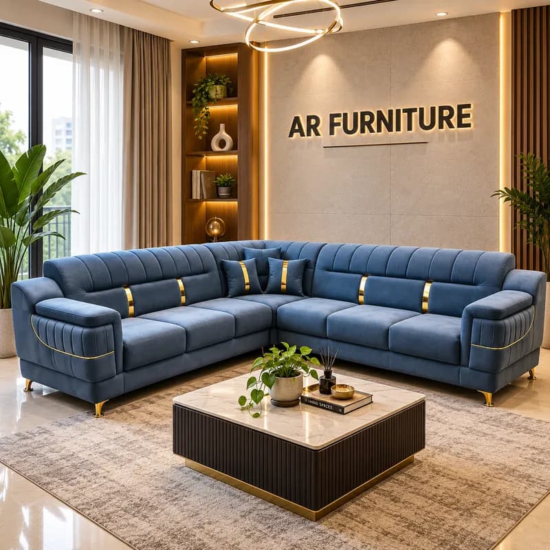 Royal Blue Long L-Shape Sofa