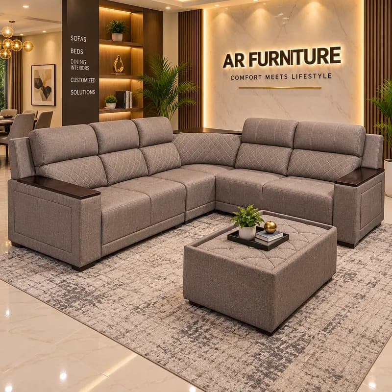 Premium Taupe Grey Diamond-Stitched L-Shape Sofa